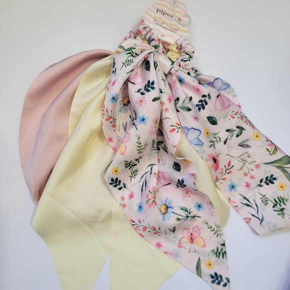 Piper K Butterfly Floral Scarf‎ Scrunchies & Gingham Flat Hair Claw Clip 5 Set main image 6